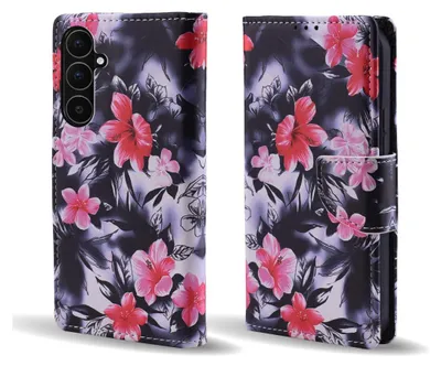 Produktbild von Handy Hülle für Samsung Galaxy A56 5G Klapphülle Bookcase Flip Cover Handy Tasche Etui Motiv: Blumen Hibiskus Blüten