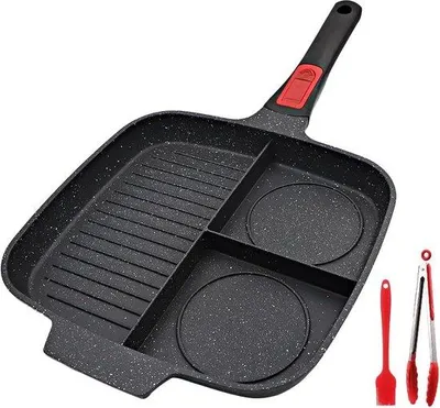 Produktbild von Famanu Grillpfanne 3-in-1 mit Abnehmbarem Griff - Antihaft, Induktionsgeeignet, 28 x 24 cm