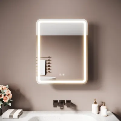 Zdjęcie produktu dla SONNI 55 x 70 x 15 cm Jednodrzwiowa szafka z lustrem z drewna Urban Beige Gniazdo do ładowania golarki Gniazdo przeciwmgielne W komplecie pojemnik na chusteczki higieniczne