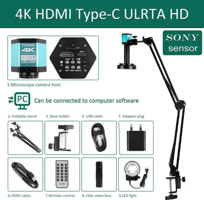Image de Microscope à souder pour l'électronique - Microscope numérique HDMI - Mise à niveau complète du capteur 4K - Grossissement 1-150x - Sortie HDMI/USB - Alliage d'aluminium - Rouge