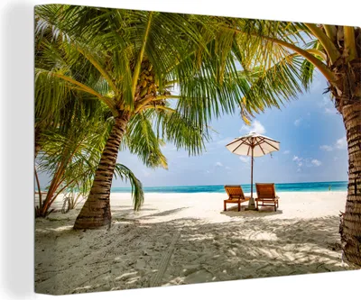Obrázek produktu pro OneMillionCanvasses® Malba na plátně Nástěnná malba na plátně - Pláž - Plážové lehátko - Slunečník - 150x100cm