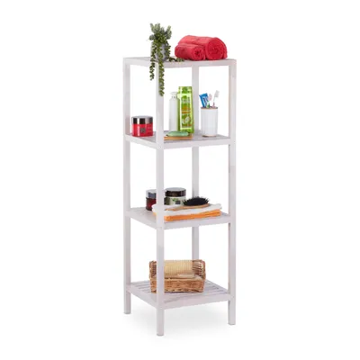 Produktbild von Relaxdays Badregal Walnuss, 4 Ablagen, offen, quadratisch, Badezimmer Regal Holz, HBT 112 x 36 x 36 cm, Standregal, weiß