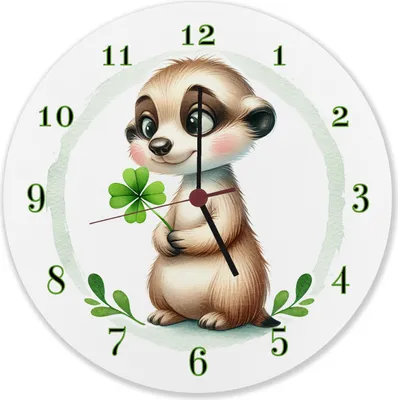 Produktbild von Erdmännchen mit Kleeblatt Wanduhr aus Alu