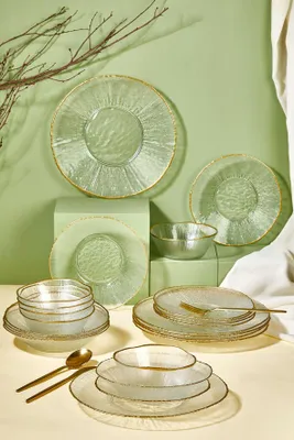 Produktbild von Hermia Concept, Hochwertiges 24-teiliges Geschirrset aus 100% Glas, Transparent | 6 Servierplatten (28 cm), 6 Dessertteller (21 cm), 6 Teller (21 cm), 6 Schalen (15 cm) | Elegantes Design für festliche Anlässe.