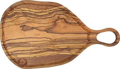 Produktbild von Servierbrett mit Griff und Saftrille "The Buffet" L 55 cm handgemacht aus Olivenholz