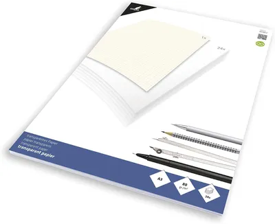 Immagine prodotto di Carta tecnica trasparente/carta millimetrata DIN A3, 24 pagine, grammatura 80g/m², con 1 foglio a griglia arancione da 1/5/10mm, codice prodotto K-770301