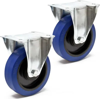 Zdjęcie produktu dla Zestaw kołowy stały Wiltec 2x kółko transportowe Ø160mm z plastikowym kółkiem i płytą montażową do 300kg cichobieżny amortyzowany zestaw kołowy do mebli