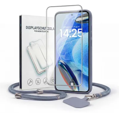 Produktbild von Handyhülle für Xiaomi Redmi Note 12 5G mit Handykette und 9H Displayglas Displayschutz Band Kordel Hülle Case Schutzhülle Lavendelblau Blau