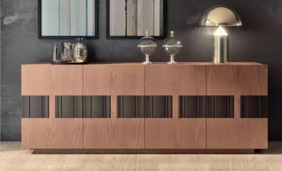 Immagine prodotto di Lussuosa credenza marrone Cassettiera moderna per il soggiorno Mobili in legno a 4 ante
