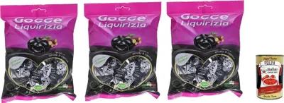 Produktbild von Fida, Gocce di liquirizia, Lakritze gefüllt Harte Süßigkeiten, bonbons, lollies, 3x 200g + Italian Gourmet polpa 400g