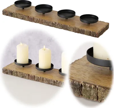 Produktbild von LS-LebenStil Kerzenschale Holz 46cm Braun Stumpenkerze Kerzenständer Kerzenleiste Kerzenhalter Adventskranz 4-fach Kerzenteller Advent ohne Dorn