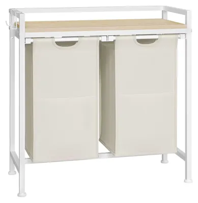 Immagine prodotto di Cesto per la biancheria - Divisore per la biancheria - 2 scomparti - Tessuto Oxford - Struttura in metallo - 70 x 71 x 30 cm - Bianco