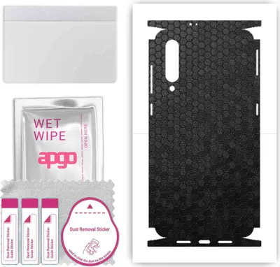 Produktbild von apgo Rückseite + Seiten Schutzfolie, Skin, kompatibel mit Xiaomi Mi 9, Hinten Displayschutzfolie aus Vinylfolie, kratzfest, einfache Montage - Schwarze Honigwabe