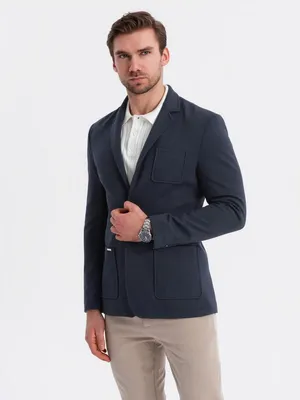 Productafbeelding van Ombre slim-fit colbert voor heren, gebreid met een subtiele textuur, donkerblauw, maat L