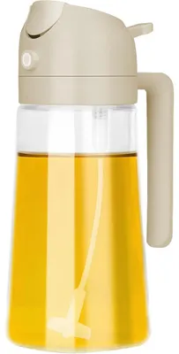 Image de Distributeur d'huile et vaporisateur d'huile - 2 en 1 - Idéal pour la cuisine, la friteuse à air, la cuisson, les salades et les barbecues - Contenance : 470 ml, en verre