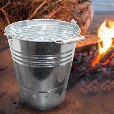 Produktbild von Grill-Eimer aus Eisen, Groß, mit Henkel, Grillrost, Kohlerost