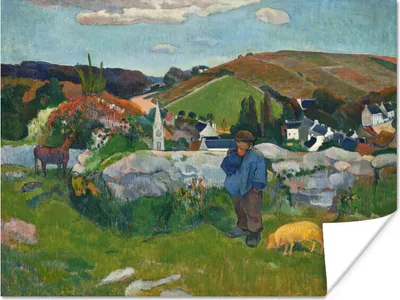 Produktbild von MuchoWow® Poster Wildschweinzüchter in der Bretagne - Gemälde von Paul Gauguin 80x60 cm - Kunst für zu Hause