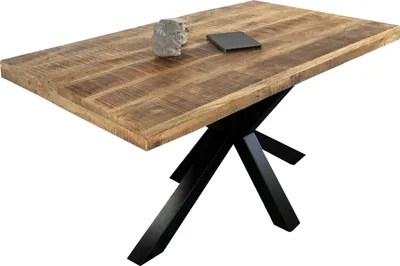 Produktbild von Esstisch Mango Massiv naturfarben 180 x 90 cm gerade Kanten Spider-Gestell schwarz RIO
