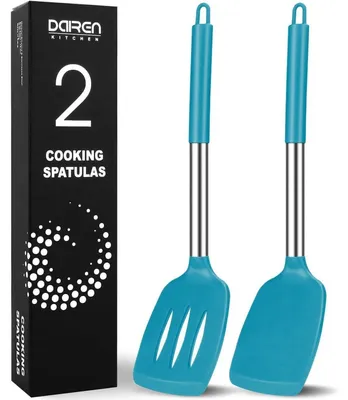 Immagine prodotto di Spatola in silicone forata, resistente al calore, priva di BPA, adatta al lavaggio in lavastoviglie, con manico in acciaio inossidabile, colore blu