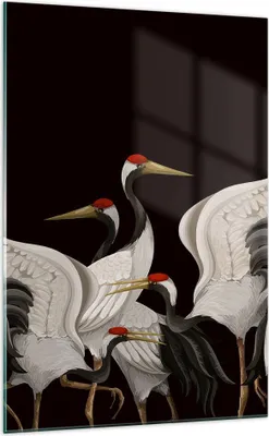 Produktbild von Bilder auf glas - Einteilig - Kraniche Vögel Grafiken - 70x100cm - Glasbilder - Wandbilder - Bilder - zum Aufhängen bereit - Wanddekoration aus Glas - Glas Bilder - Wandbild auf Glas - GPA70x100-4748