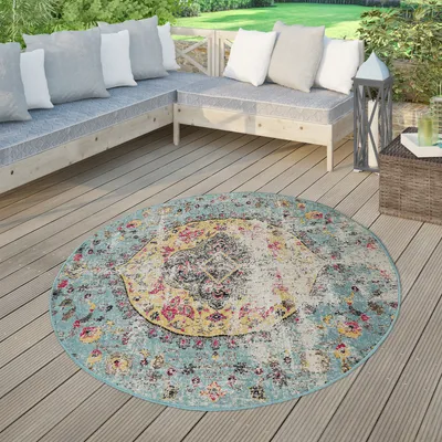 Produktbild von TT Home Moderner Outdoor Teppich Wetterfest für Innen & Außenbereich Boho Style In Multifarben Größe 160 cm Rund