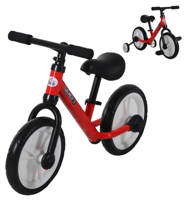 Image de Vélo d'équilibre pour enfants - Vélo sans pédales - 4 roues - Siège réglable de 33 à 38 cm - Jusqu'à 25 kg - Pour les enfants de 3 à 6 ans - Rouge