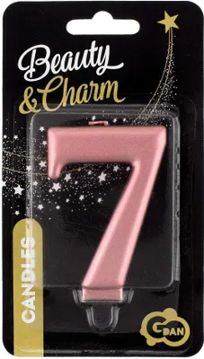 Image de Bougie numéro 7, or rose métallique, 8 cm