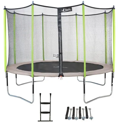 Produktbild von Trampolin Ø 430cm + Netz + Leiter + Verankerungsset - JUMPI 430 – Taupe/Grün