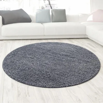 Produktbild von Shaggy Teppich in Grau – moderner Hochflor Teppich mit weicher Struktur und zeitlosem Design Größe - 160 cm Rund
