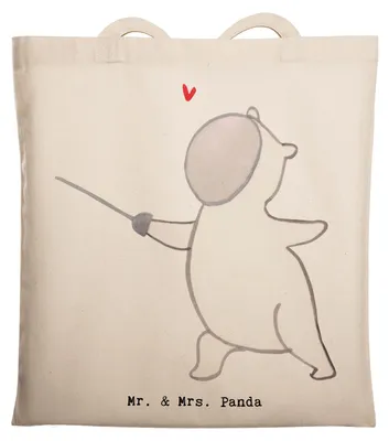 Produktbild von Mr. & Mrs. Panda Tote Bag Panda Fechten - Transparent - Geschenk, Fecht Verein, Jutebeutel, Shopping Tasche, Club, Alltagstasche, Laptoptasche, Schultasche, Fechter Bund