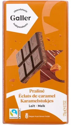 Image de Galler Praliné Karamelstukjes Melk 175g – chocolat au lait fin avec morceaux de caramel