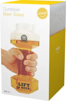 Zdjęcie produktu dla Winkee - Szklanka do piwa z hantlami - pojemność 0,68 litra I Zabawna szklanka do piwa do połowy jasnego lagera lub pilznera I Budowanie mięśni podczas picia piwa