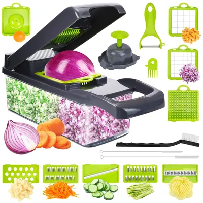 Produktbild von 19-in-1 Gemüseschneider mit 7 austauschbaren Klingen, Multifunktion Gemüse Schneider für Obst und Gemüse
