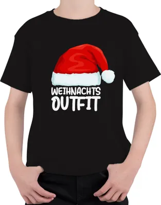 Produktbild von Weihnachtsoutfit Weihnachtsmütze Deko - Weihnachten Xmas Christmas Uni Kinder T-Shirt, Schwarz, 104