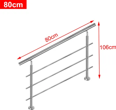 Obrázek produktu pro YARDIN Nerezové zábradlí pro vnitřní a venkovní použití, nerezové zábradlí Venkovní zábradlí se 3 příčkami, pro schody, balkon, zahradu (80 cm, se 3 příčkami)