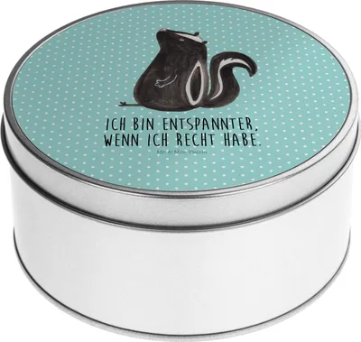 Produktbild von Mr. & Mrs. Panda Blechdose Stinktier Sitzen - Türkis Pastell - Geschenk, keksdosen, Skunk, Kaffeedose, Spruch, Recht, Büro, Dose, Vorratsdosen, Keksdose, Raubtier