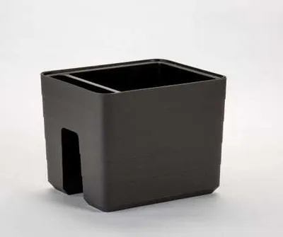 A black planter on a white background.