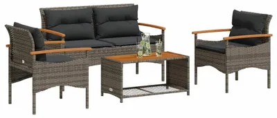 Immagine prodotto di vidaXL Set di divani da giardino 4 pezzi con cuscini in poly rattan grigio