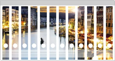 Produktbild von Wallario Ordnerrücken Sticker, selbstklebend für schmale Ordner, 12 Stück, Motiv Canal Grande in Venedig am Abend mit untergehender Sonne