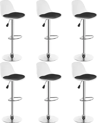 Produktbild von 6er set Barhocker Kunstleder höhenverstellbar 55-75cm, Barstuhl, Tresenhocker, Barsessel, Küchenhocker Weiß+schwarz