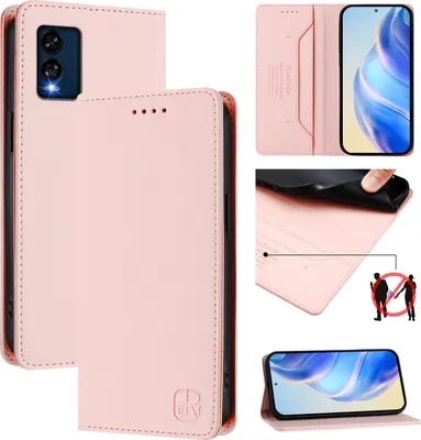 Produktbild von Lederhülle für BLU View Speed 5G B1550VL Hülle Flip Brieftasche Kartenfächern Ständer Schutzhülle Pink