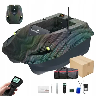 Produktbild von RC Futterboot für Karpfenangeln - 2026 es Carbonfaser Modell - Echolot Temperatur/Tiefe - Dual BeiDou GPS 100 Routen - Auto Return - Doppelte 15600mAh 12V Akkus - Carbon Optik
