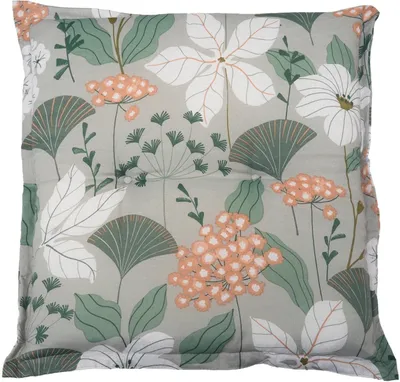 Produktbild von Hockerauflage - Creme - Blau - mit Blätter- und Blumenmotiven