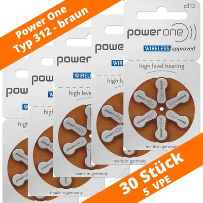 Produktbild von 30 Hörgerätebatterien VARTA Power One Typ P312 PR41 312 Hearing Aid 5 Packungen