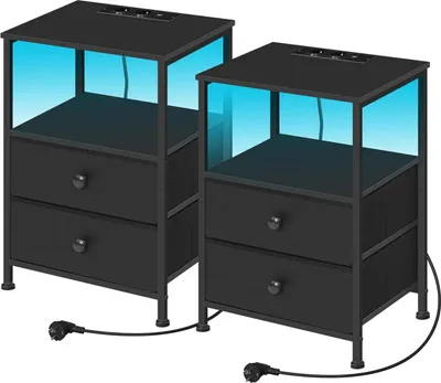 Produktbild von WOLTU Nachttisch mit Ladefunktion, Steckdosen LED-Beleuchtung Schubladen, MDF : Schwarz 2 Farbe: Schwarz Stückzahl: 2