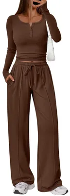 Productafbeelding van Dames Tweedelige Loungeset met Lange Mouwen en Wijde Broek