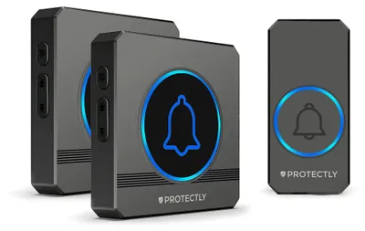 Produktbild von Protectly® Funkklingel Set mit 2 Empfängern – kabellose Türklingel bis 450m, 60 Melodien, LED Anzeige & IP55