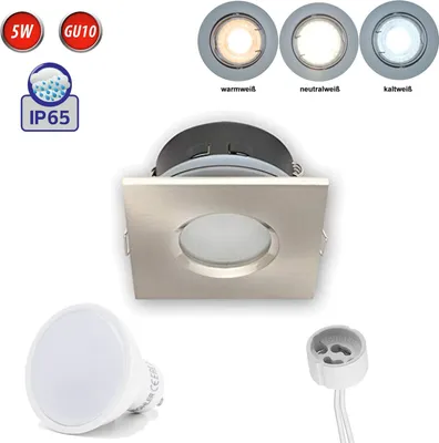 Image de LED Line IP65 Plafonnier Cadre d'encastrement étanche Lampe Spot Angulaire Satin en aluminium avec douille GU10 Ampoule 5W Blanc neutre