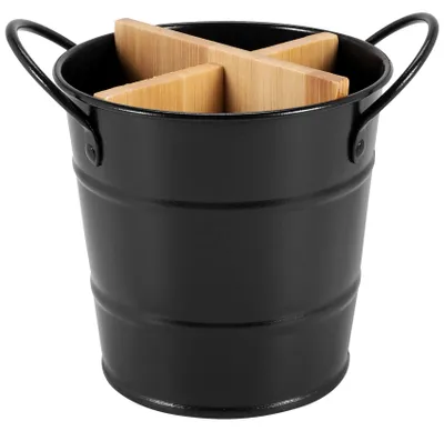 Küchenorganizer aus Edelstahl und Bambus, schwarz, 8,5x11x11,5 cm