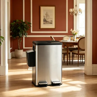 Produktbild von Mülleimer Küche, 2 x 30 L+7 L, Mülltrennsystem 2 Fächer mit 7 L Komposteimer, Abfalleimer mit Soft-Close-Deckel und Pedal, Inneneimer Herausnehmbar, E